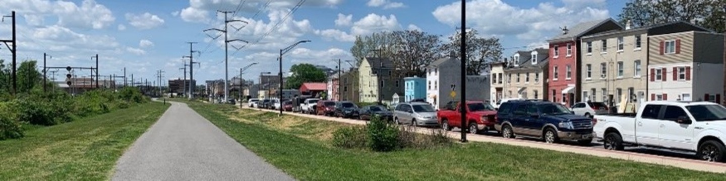 photo of Schuylkill River Trail with houses along north side of Lafayette St.