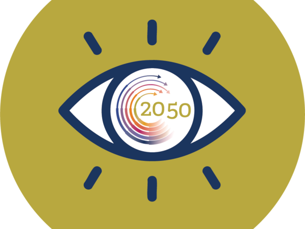 Eye with colorful 2050 in center